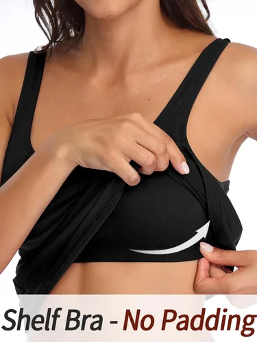 Vista 2 de V FOR CITY Camiseta sin mangas de algodón para mujer con brasier de estante ajustable con correa ancha y tirantes básicos