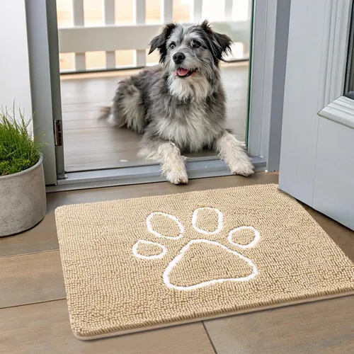 Vista 243 de Smiry Tapete para puerta de perro para patas fangosas, absorbente y Gris y negro