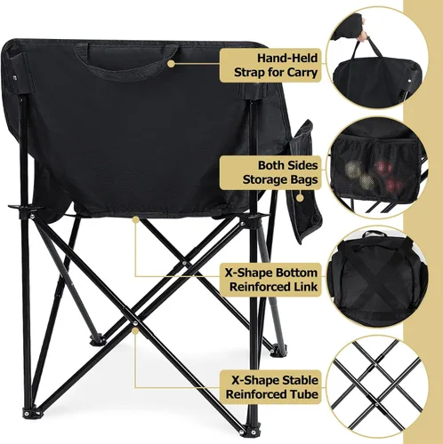 Vista 6 de Leonyo Paquete de 2 sillas plegables para campamento, sillas portátiles para exteriores, playa, césped, para adultos, con bolsa de transporte