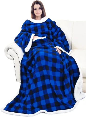 Vista 28 de Catalonia - Manta de forro polar tipo sherpa con mangas, súper suave, cálida y cómoda, de gran tamaño, de forro polar y microplush, con mangas