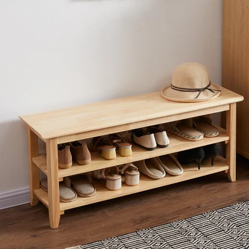 Vista 15 de XKZG Banco de Almacenamiento con Zapatero de Madera, Banco para Zapatos de Madera Sólida Rústica para Entrada (Marrón, 23.6")
