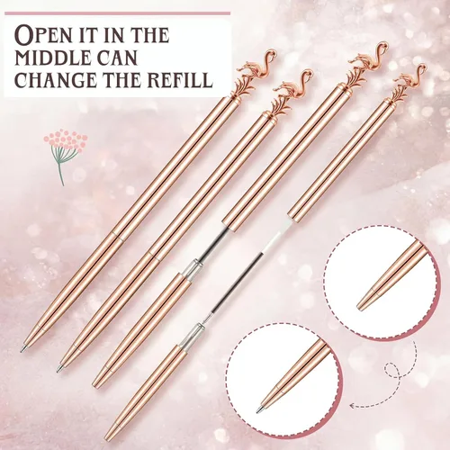 Vista 5 de Outus 8 bolígrafos de flamenco lindos bolígrafos de regreso a clases, suministros de papelería, bolígrafo de metal, regalo para mujeres, profesores