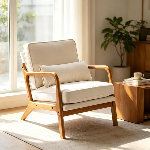 Vista 24 de Karl home Silla de lectura Mid-Century Modern Accent color beige Lino Beige
