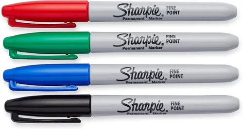 Vista 3 de Sharpie - Marcadores permanentes de punta fina, paquete de 4 unidades, rojo, azul, negro y verde