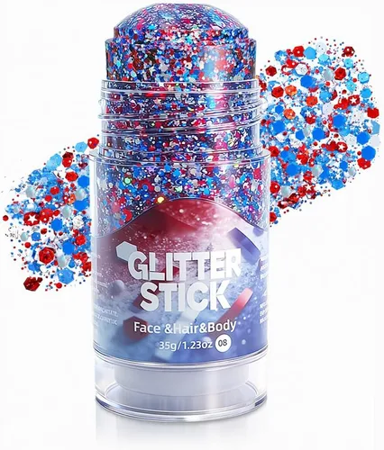 Vista 9 de Go Ho Patriotic Body Glitter Stick, accesorios del 4 de julio, rojo, blanco