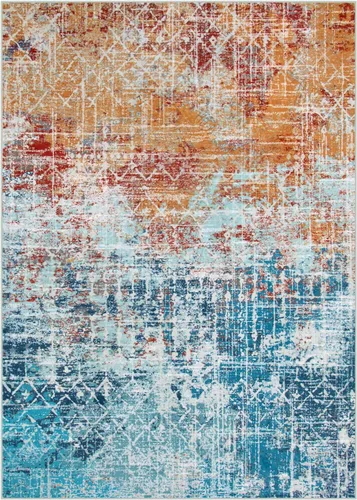 Vista 9 de Zealude Alfombra abstracta lavable para sala de estar, de 5 x 7 pies, color verde azulado y naranja, alfombra bohemia antideslizante, moderna