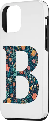 Vista 2 de iPhone 12 mini monograma iniciales floral letra B bonito patrón flores caso