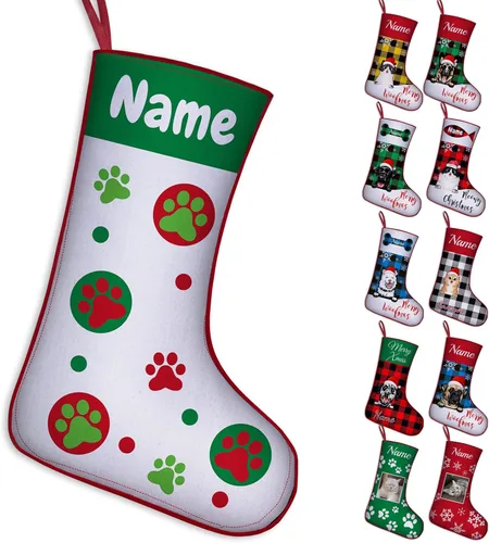 Vista 11 de Calcetines de Navidad personalizados para perros y gatos, 42 patrones de perros y mascotas, calcetines de Navidad personalizados con nombres, adorno