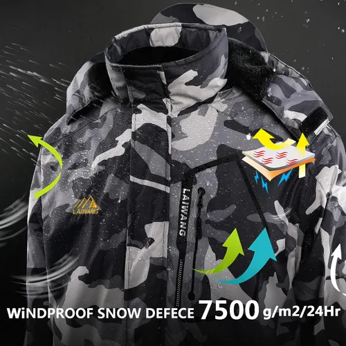 Vista 3 de Chaqueta de esquí impermeable de montaña para hombre, resistente al viento, abrigo cálido con capucha para invierno, Nieve