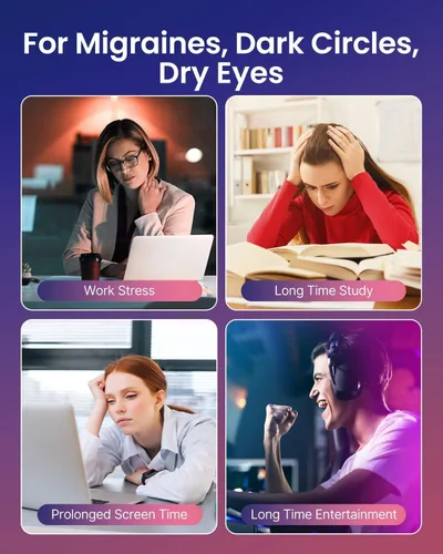 Vista 2 de RENPHO Eyeris 1 masajeador de ojos con calor, máscara de ojos de masaje H-gradiente púrpura
