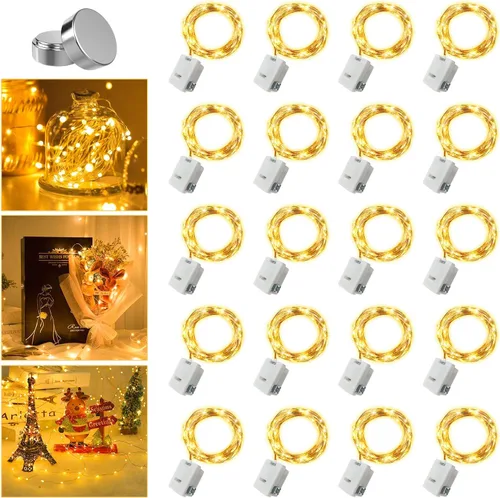 Vista 11 de Paquete de 30 luces de hadas a pilas, 3 modos de velocidad, cadena de 20 luces LED parpadeantes de 7 pies, cable de cobre impermeable, mini luz