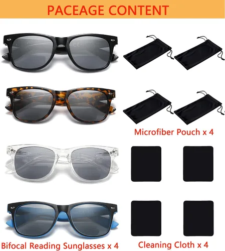 Vista 3 de Paquete de 4 lentes de sol de lectura bifocales de alta calidad para hombres y mujeres, clásicos, para exteriores, UV400, unisex, a la moda