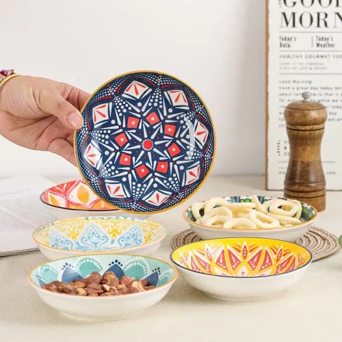Vista 5 de Cuencos pequeños – Cuenco de postre para helado de 8.5 onzas – Juego de 6 cuencos de cerámica – Colorido tazón poco profundo para guarnición