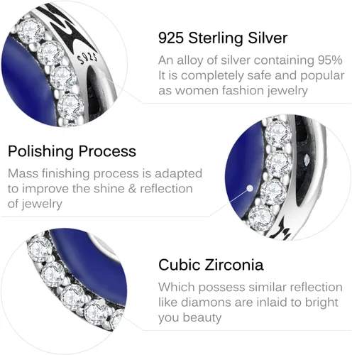 Vista 3 de Abalorios de plata de ley 925 para pulsera y joyería de la suerte, abalorios de Hamsa de Fátima, abalorios europeos compatibles con el mal de ojo