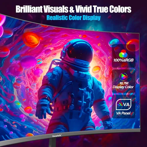 Vista 2 de Gawfolk - Monitor curvo de juegos de 27 pulgadas, 144Hz/180Hz, monitor de PC Full HD 1080P, pantalla de computadora sin marco de 1800R