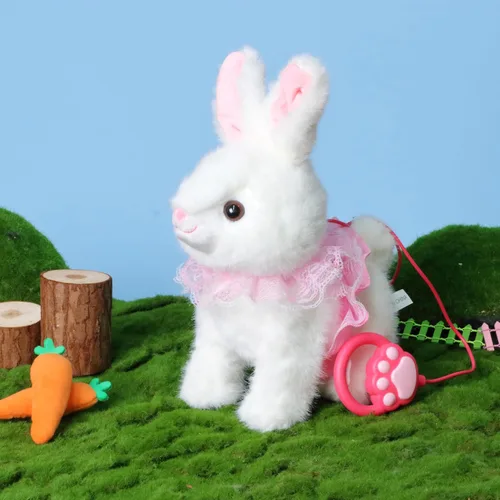 Vista 2 de Hopearl Hopping Bunny - Juguete electrónico interactivo de conejo con correa de control remoto para mascotas, repite lo que dijiste, regalos