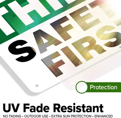 Vista 4 de Think Safety First Sign, 10 x 7 pulgadas, libre de óxido, aluminio 040, resistente a la decoloración, fabricado en Estados Unidos por My Sign Center