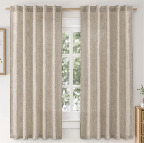 Vista 57 de MIULEE - Cortinas de lino sintético de 96 pulgadas de largo, 2 paneles, cortina semitransparente natural con pestaña trasera, bolsillo para barra