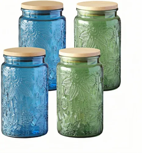 Vista 17 de ANSQU Tarro de vidrio vintage para almacenamiento en encimera de cocina, tarros de dulces con tapas, recipiente de café para café molido, tarro