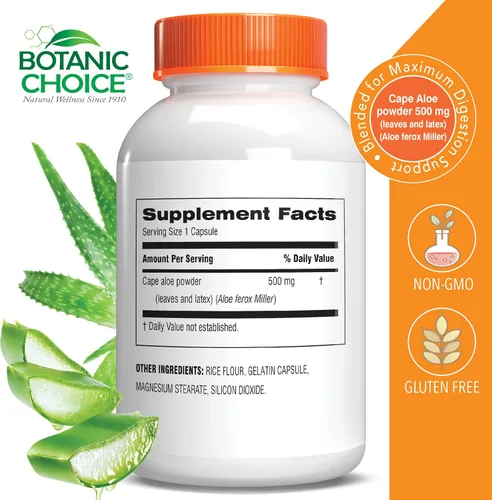 Vista 2 de Aloe Vera- Hoja y látex, digestivo, hígado, salud del estómago - Contiene aminoácidos, vitaminas, minerales, enzimas, 500 mg-Sin gluten, sin OGM-90