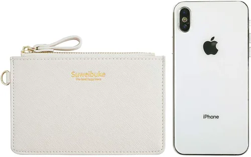Vista 3 de Estuche Delgado para Tarjetas RFID para Mujer con Correa de Muñeca, Cartera con Cremallera para ID, Cartera de Cuero Pequeña, Monedero con Llavero