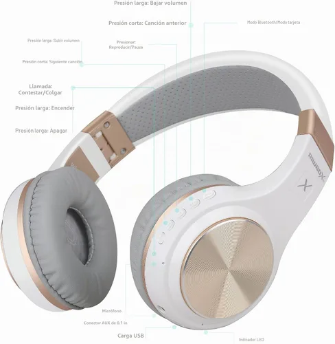 Vista 5 de Auriculares Bluetooth Riwbox, XBT-80 Auriculares Bluetooth estéreo plegables inalámbricos sobre la oreja con micrófono y control de volumen