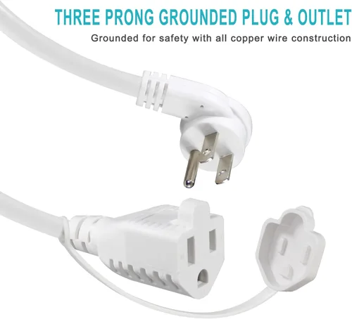Vista 9 de SJTW - Cable de extensión de alimentación de 10 pies para exteriores, resistente a la intemperie, cable de extensión de 3 puntas, enchufe plano