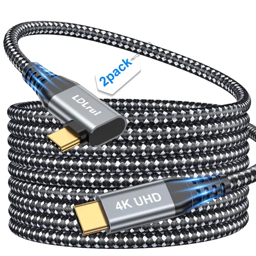 Vista 21 de LDLrui Cable de monitor USB C, pantalla 4K 60HZ, ángulo recto de 1 pie, transferencia de datos de 20 Gbps, carga de 100 W, cable de video USB 3.2