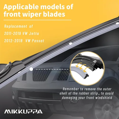 Vista 6 de MIKKUPPA 24"+19" Juego de limpiaparabrisas - Reemplazo para 2011-2023 VW Jetta, 2012-2018 VW Passat, 2013-2017 VW CC - Limpiaparabrisas frontales