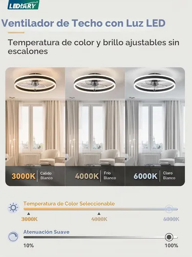Vista 2 de LEDIARY Ventiladores de techo de perfil bajo con luces, ventilador de techo moderno de montaje al ras y control remoto, ventiladores de techo LED