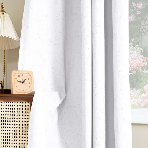 Vista 34 de H.VERSAILTEX Cortina 100% opaca para dormitorio, 63 pulgadas de largo, con ojales, cara de lino, bloqueo de luz completa, cortina para sala de Arena