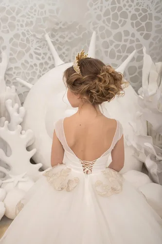 Vista 3 de Hrryutrsya Vestidos de tul con encaje en A, línea A, tutú para concurso de flores, para boda, primera comunión