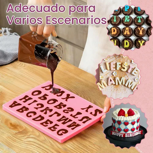 Vista 6 de 6 PIEZAS Moldes de Chocolate, Letras Números Moldes de Chocolate de Silicona Reutilizables Moldes de Dulces del Alfabeto con Feliz Cumpleaños