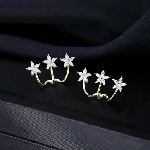 Vista 5 de SLUYNZ Aretes de plata de ley 925 con margaritas para mujer, aretes envolventes con flores