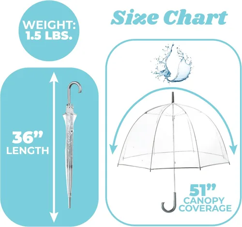 Vista 14 de Totes Adult Clear Bubble Umbrella with Dome Canopy and Lightweight Wind and Rain Protection