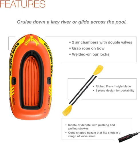 Vista 3 de INTEX Explorer Compact Inflatable Boat Series: Dual Air Chambers – Welded Oar Locks – Grab Handles – Bow Rope – Sporty Design