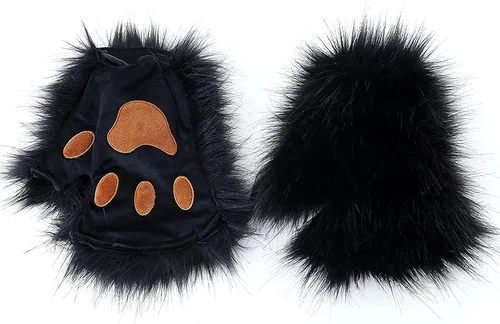 Vista 2 de HAOAN Juego de orejas y guantes con clip de cola de zorro lobo para Halloween, Navidad, fiesta de disfraces, juguetes, regalo para mujeres
