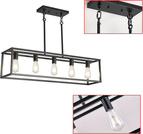 Vista 6 de XILICON Iluminación de isla de cocina, candelabros de granja, 5 luces, modernas, para comedor, accesorios de iluminación colgantes, jaula de isla