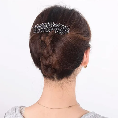 Vista 2 de Peine lateral de perlas para mujer, peines de pelo con diamantes de imitación, 7 dientes, accesorios de cristal vintage, accesorios para tocados