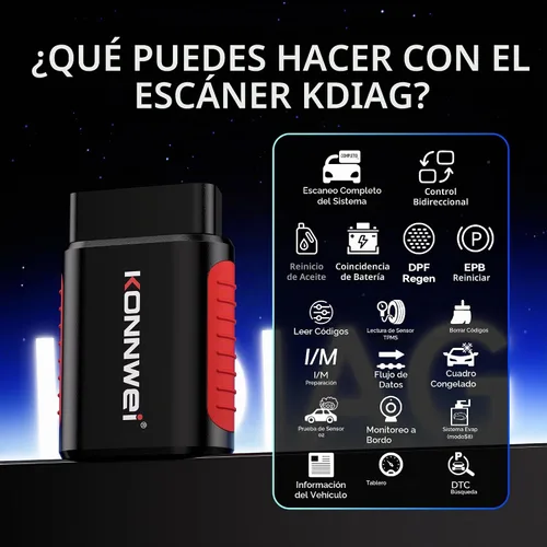 Vista 6 de KONNWEI Escáner OBD2 Bluetooth – Herramienta de diagnóstico de sistema completo con control bidireccional, restablecimiento de aceite/EPB/DPF/BMS