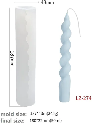 Vista 3 de Paquete de 2 moldes de vela en espiral retorcida - Molde de silicona cilíndrico para decoración de pasteles, forma redonda, jabón, flores, fondant