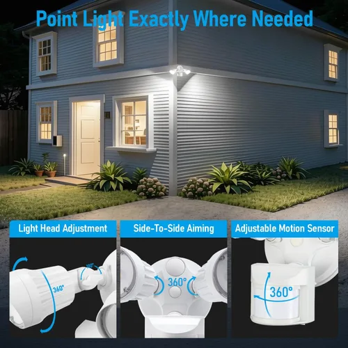 Vista 5 de Luz de seguridad LED con sensor circular, 2 cabezales 20W/3 cabezales 30W., LHSCT-20WRSS-WHT, 20.0watts, 130.00 volts COB LED Motion Detector