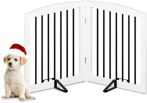 Vista 17 de PUPETPO Puerta independiente para mascotas para perros, puerta plegable de madera para perros para casa, escaleras, entradas, valla de seguridad