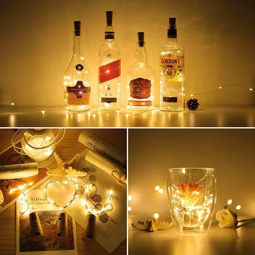 Vista 6 de Lepro Luces para botella de vino con corcho, 20 luces LED de 6.6 pies, funciona con pilas, luces pequeñas impermeables para tarros de masón