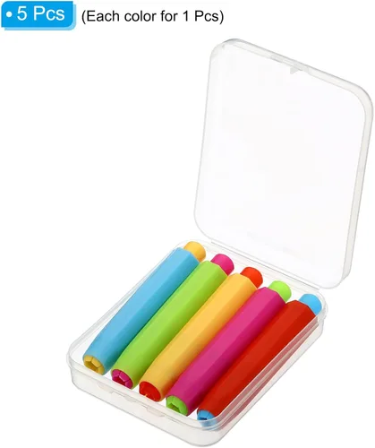 Vista 3 de PATIKIL Soportes para tiza, 5 unidades, portatarizas para acera, cubiertas coloridas, ajustables, clips de limpieza de tiza, juego de papelería