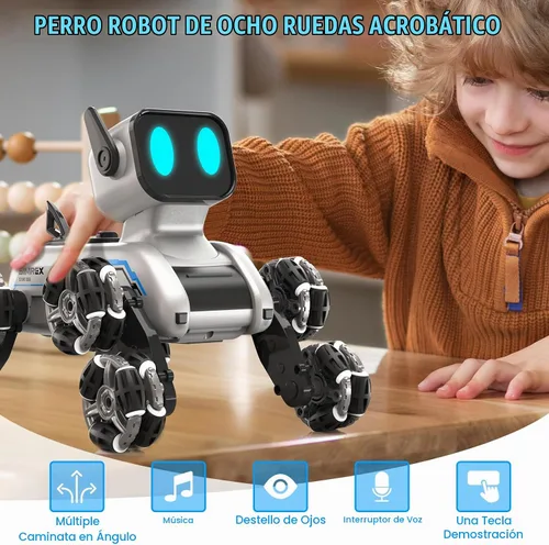 Vista 2 de SIMREX Robot Perro RC Coche de Acrobacias Juguetes - Coche de control remoto con detección de gestos con ruedas Mecanum, ojos LED, 3 efectos