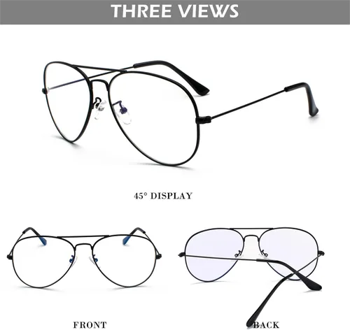 Vista 4 de HJSTES Lentes transparentes de aviador, luz azul, para mujeres y hombres, montura piloto clásica, sin receta