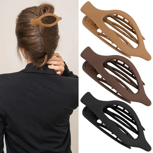 Vista 17 de ATODEN Pinzas planas para el cabello, 3 piezas, French Concord - Pinzas de mandíbula neutras grandes para cabello fino/grueso, blanco, marrón, negro