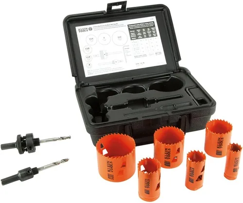 Vista 9 de Klein Tools 31902 Kit de sierra de agujero bimetálica con puntas de eje para cortar acero, paneles de yeso, azulejos de techo, madera, plástico, 8