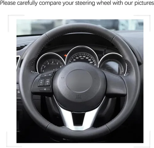 Vista 4 de Compatible con Mazda CX-3 2016-2017, cubierta de volante de automóvil, cubierta de volante cosida a mano, cubierta de volante de cuero negro